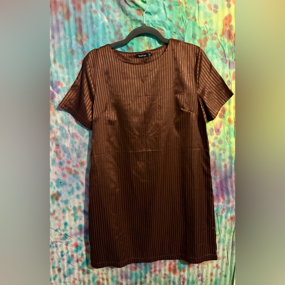 Brown Striped Short Sleeve Dress